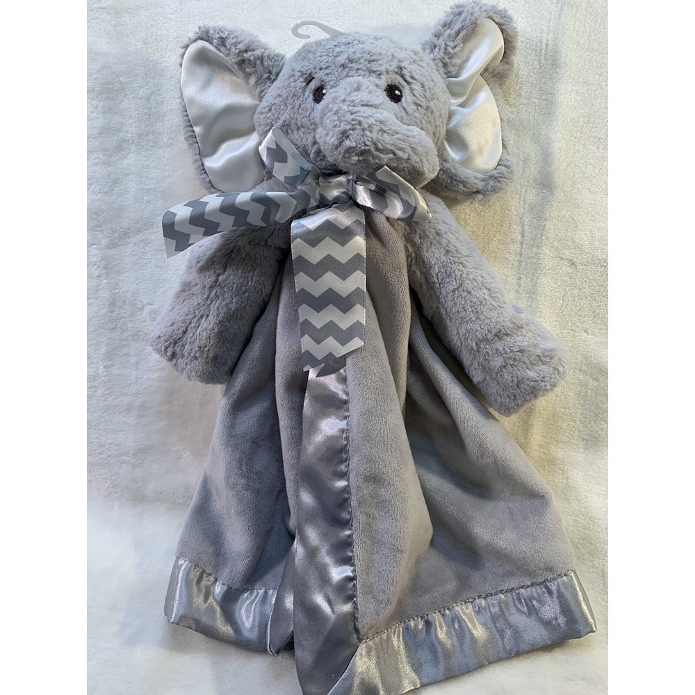 Bearington Baby Elephant Lil' Spout Lovey Gray Fleece Satin Edge Plush Babyโ EUC